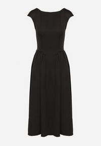 Born2be - Czarna Sukienka o Rozkloszowanym Kroju z Wiązaniem i Dekoltem w Łódkę Aladriela. Okazja: na co dzień. Typ kołnierza: dekolt w łódkę. Kolor: czarny. Długość rękawa: krótki rękaw. Sezon: wiosna, lato. Styl: casual, klasyczny #2