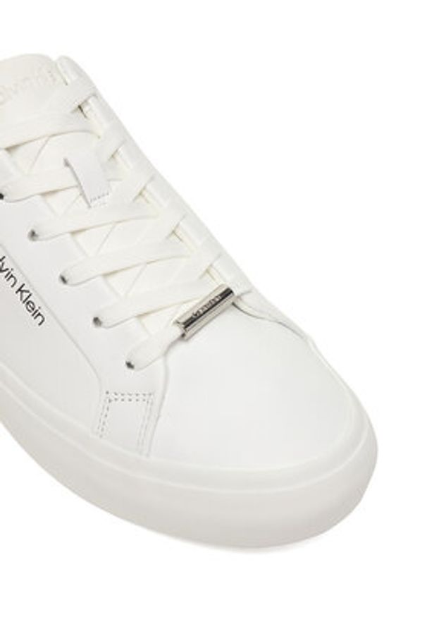 Calvin Klein Sneakersy Vulc Lace Up Lth/Moire Bt HW0HW02747 Biały. Kolor: biały. Materiał: skóra