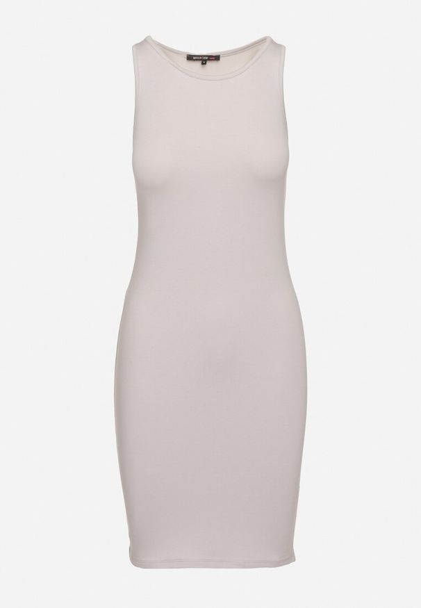 Born2be - Szara Dopasowana Sukienka Bez Rękawów z Okrągłym Dekoltem Aswenta. Okazja: na co dzień. Kolor: szary. Materiał: jeans, materiał. Długość rękawa: bez rękawów. Sezon: wiosna, lato. Typ sukienki: proste. Styl: casual, elegancki