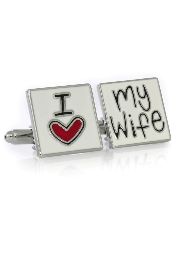 Modini - Mleczne spinki do mankietów - I love my wife U8. Kolor: biały