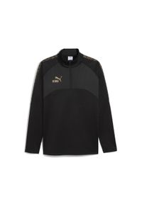 Puma - Męska treningowa kurtka na zimę KING z zamkiem 1/4 PUMA Black Gold. Kolor: czarny, wielokolorowy, żółty. Sezon: zima. Sport: bieganie, piłka nożna
