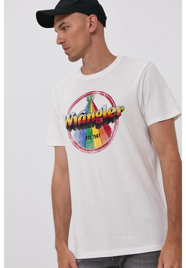 Wrangler - T-shirt. Okazja: na co dzień. Kolor: biały. Wzór: nadruk. Styl: casual