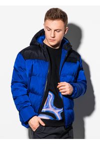 Ombre Clothing - Kurtka męska zimowa pikowana C458 - niebieska - XXL. Kolor: niebieski. Materiał: poliester. Sezon: zima #1