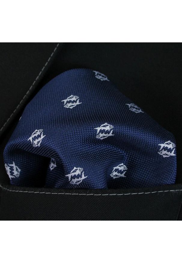 Elegancka Poszetka Męska Alties - znak zodiaku: RYBY. Kolor: niebieski. Materiał: mikrofibra