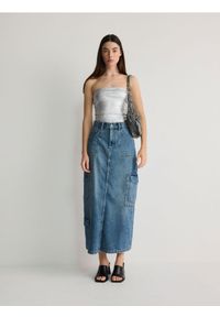 Reserved - Jeansowa spódnica cargo - turkusowy. Kolor: turkusowy. Materiał: jeans