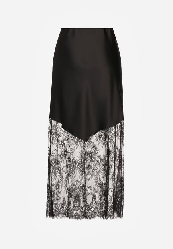Renee - Czarna Koktajlowa Spódnica z Satyny z Koronką Avelori. Kolor: czarny. Materiał: koronka, satyna. Wzór: koronka. Styl: wizytowy