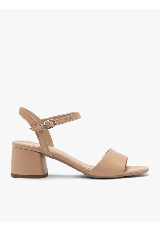 Ryłko - Beżowe sandały na masywnym klocku. Kolor: beżowy. Materiał: skóra. Obcas: na obcasie. Styl: street. Wysokość obcasa: niski
