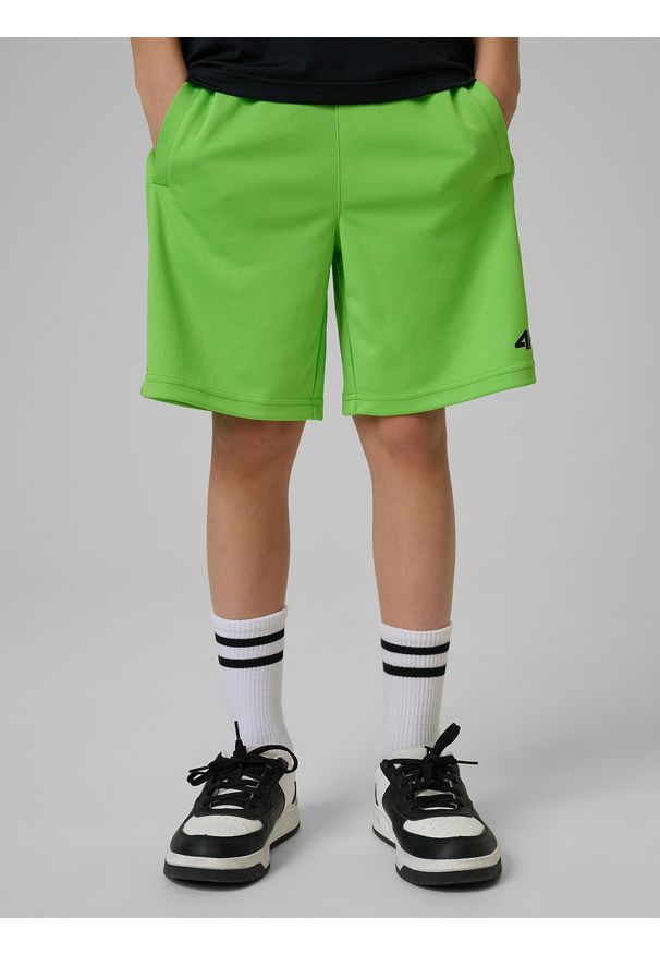 4f - 4F Spodenki sportowe szybkoschnące chłopięce - zielone 134/140 (8-10 lat). Okazja: na co dzień. Kolor: zielony. Materiał: syntetyk, materiał. Sezon: lato. Styl: sportowy