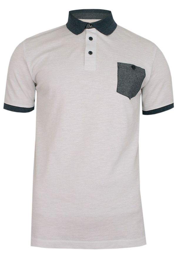 Pako Jeans - Biała Elegancka Koszulka POLO, Męska, Krótki Rękaw -PAKO JEANS- T-shirt z Szarą Kieszonką. Okazja: na co dzień. Typ kołnierza: polo. Kolor: wielokolorowy, szary, biały. Materiał: bawełna. Długość rękawa: krótki rękaw. Długość: krótkie. Styl: elegancki