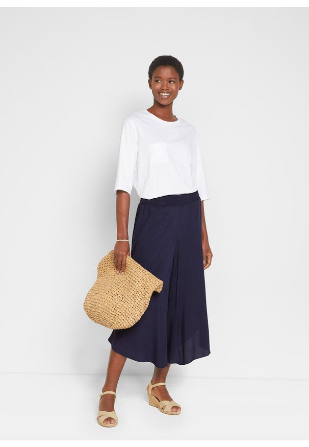 bonprix - Spodnie culotte w długości do łydki, ze zrównoważonej wiskozy. Kolor: niebieski. Materiał: wiskoza. Styl: elegancki