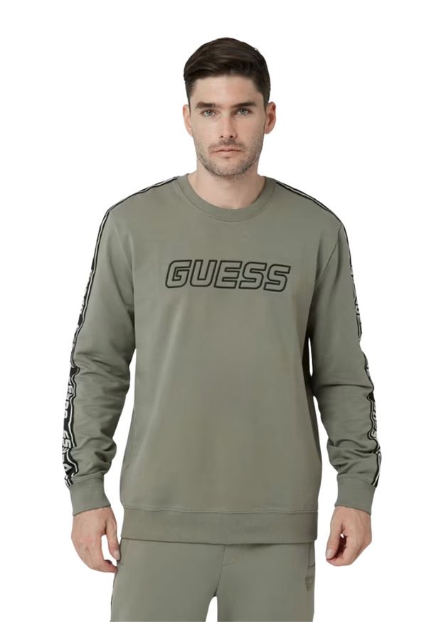 Guess - GUESS Zielona męska bluza z lampasami Arlo Cn. Kolor: zielony