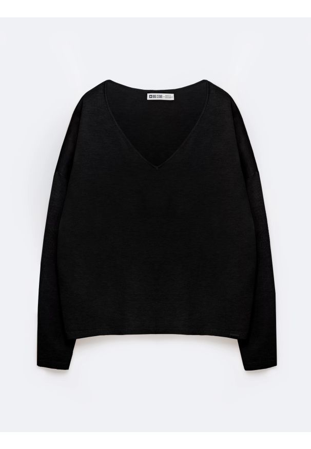 Big-Star - Sweter damski z wiskozy czarny Faustii 906. Okazja: na co dzień. Kolor: czarny. Materiał: wiskoza. Styl: elegancki, casual