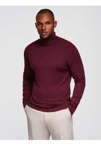 Ombre Clothing - Męski jednokolorowy dzianinowy golf z wiskozą – bordowy V4 - Rozmiar: L. Okazja: na co dzień. Typ kołnierza: golf. Kolor: czerwony. Materiał: wiskoza, dzianina. Wzór: aplikacja, gładki, jednolity. Styl: klasyczny, casual