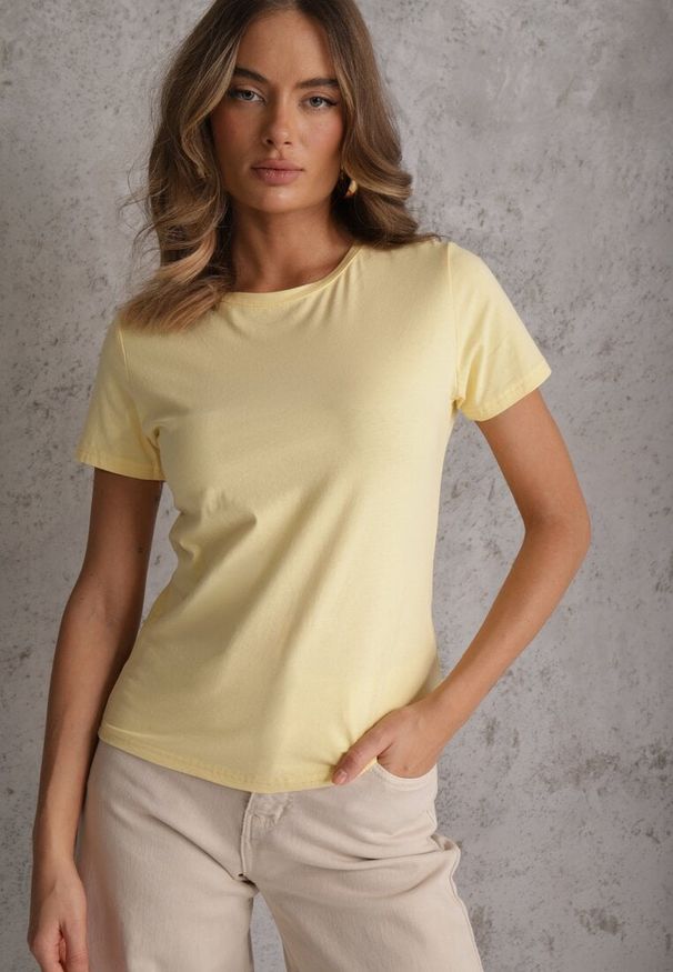Renee - Żółty T-shirt z Bawełny z Okrągłym Dekoltem Nedima. Okazja: na co dzień. Kolor: żółty. Materiał: bawełna. Styl: casual, klasyczny