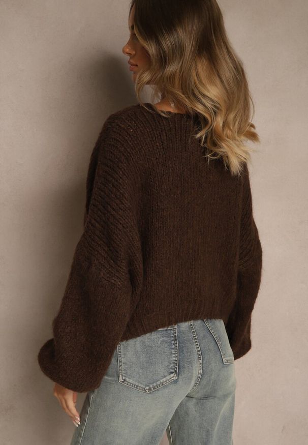 Renee - Brązowy Niezapinany Kardigan z Wełną i Wiskozą z Dołączonym Topem Belvane. Kolor: brązowy. Materiał: wełna, wiskoza. Długość rękawa: na ramiączkach