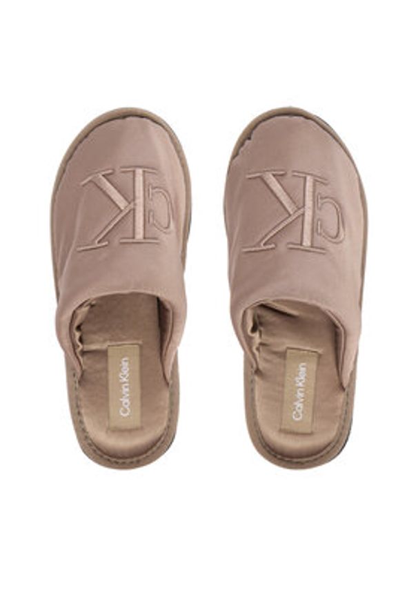 Calvin Klein Jeans Kapcie Slipper Satin Moire YW0YW02053 Beżowy. Kolor: beżowy. Materiał: materiał