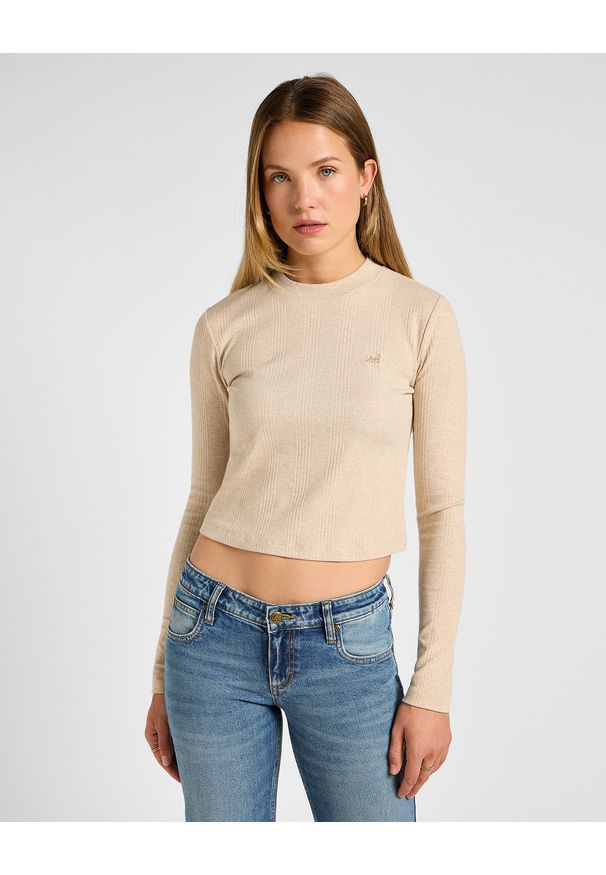 Lee - DAMSKA KOSZULKA LEE LS CROPPED RIB TEE OATMEAL 112355192