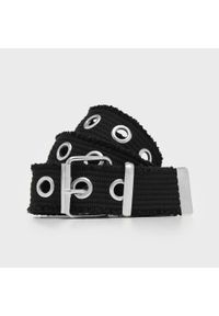 House - Materiałowy pasek z metalowymi oczkami czarny - Czarny. Kolor: czarny. Materiał: materiał #1