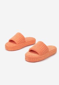 Renee - Pomarańczowe Kapcie Thalephone. Nosek buta: otwarty. Zapięcie: bez zapięcia. Kolor: pomarańczowy. Materiał: materiał. Wzór: aplikacja, geometria #3