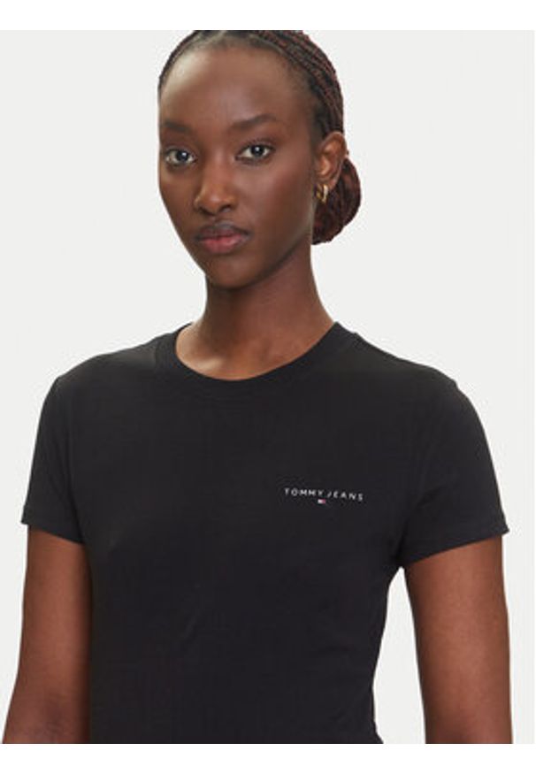 Tommy Jeans T-Shirt Linear DW0DW21164 Czarny Slim Fit. Kolor: czarny. Materiał: bawełna