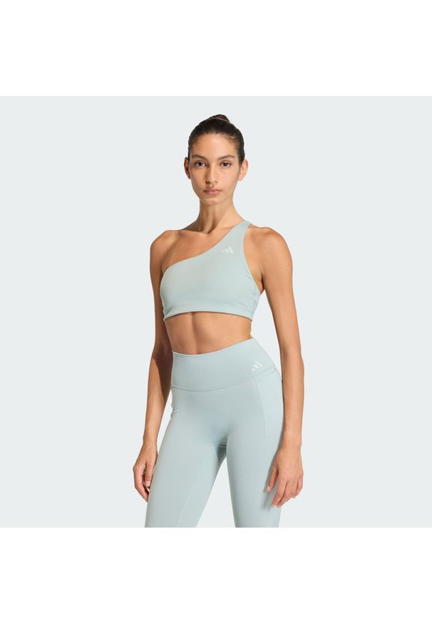 Adidas - Biustonosz Optime Workout Rib One Shoulder Light Support. Kolor: zielony. Sport: fitness