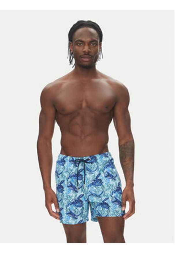 HOM Szorty kąpielowe Tartane 402916 Niebieski Regular Fit. Kolor: niebieski. Materiał: syntetyk
