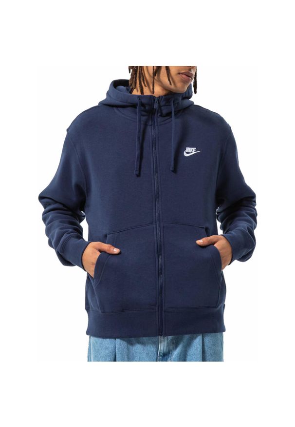 Nike - BLUZA męska NIKE z kapturem dresowa granatowa na zamek. Typ kołnierza: kaptur. Kolor: niebieski. Materiał: dresówka