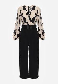 Born2be - Beżowy Kombinezon z Kopertowym Dekoltem i Paskiem Freselam. Okazja: na co dzień, na spotkanie biznesowe, do pracy. Kolor: beżowy. Długość rękawa: długi rękaw. Długość: długie. Styl: casual, biznesowy, elegancki, klasyczny #8