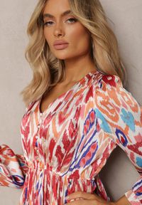 Renee - Bordowa Rozkloszowana Sukienka z Elastyczną Gumką w Talii w Stylu Boho Mizza. Kolor: czerwony. Materiał: tkanina. Styl: boho #3