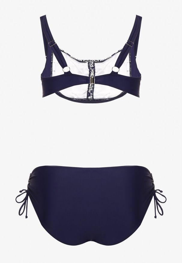 Born2be - Granatowe Bikini ze Ściągaczami Biustonosz i Majtki Figi Miladenna. Kolekcja: plus size. Kolor: niebieski. Materiał: len. Wzór: aplikacja