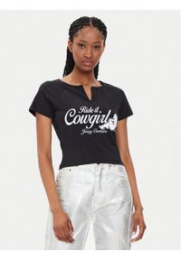 Juicy Couture T-Shirt Ride A Cowgirl JCWCT23333 Czarny Slim Fit. Kolor: czarny. Materiał: bawełna
