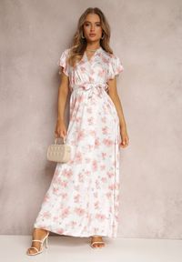Renee - Biała Sukienka Lecerf. Kolor: biały. Materiał: materiał. Wzór: kwiaty. Sezon: lato. Typ sukienki: kopertowe. Styl: elegancki. Długość: maxi #4