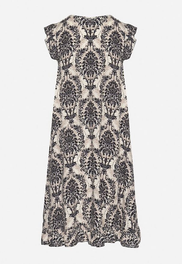 Born2be - Czarna Bawełniana Sukienka w Stylu Boho na Ramiączkach z Falbanką Zaelle. Okazja: na imprezę, na co dzień. Typ kołnierza: dekolt w serek. Kolor: czarny. Materiał: bawełna. Długość rękawa: na ramiączkach. Sezon: lato. Styl: boho