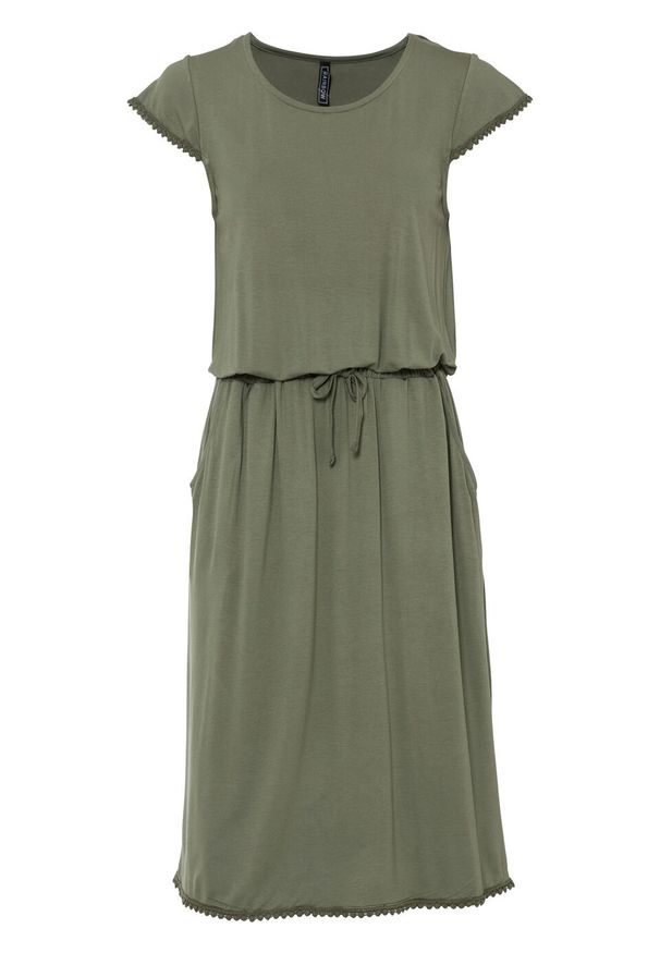 Sukienka midi z dżerseju z przyjaznej dla środowiska wiskozy bonprix oliwkowy. Kolor: zielony. Materiał: jersey, wiskoza. Długość: midi