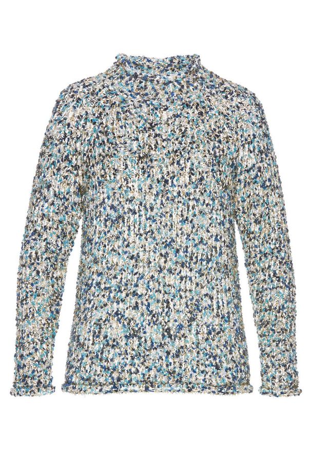 Sweter z połyskującą nitką bonprix biel wełny - niebieskozielony. Kolor: biały. Materiał: materiał, wełna, poliester