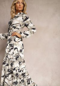 Renee - Biała Sukienka o Rozkloszowanym Fasonie w Abstrakcyjny Print Aganotha. Okazja: na co dzień. Kolor: biały. Wzór: nadruk. Typ sukienki: rozkloszowane. Styl: elegancki, casual