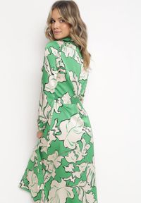 Born2be - Zielona Koszulowa Sukienka na Guziki w Kwiaty Mivy. Kolor: zielony. Materiał: materiał, tkanina. Wzór: kwiaty. Typ sukienki: koszulowe #5