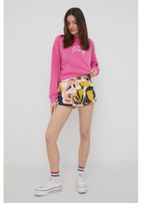Roxy bluza damska kolor różowy z aplikacją. Kolor: różowy. Materiał: materiał. Wzór: aplikacja