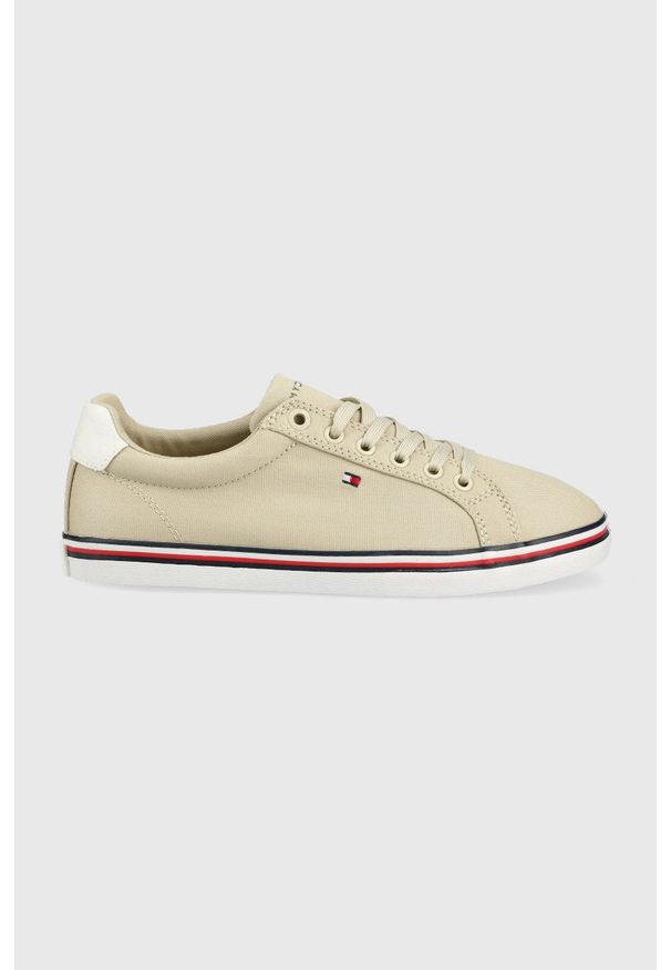 TOMMY HILFIGER - Tommy Hilfiger tenisówki damskie kolor beżowy. Nosek buta: okrągły. Zapięcie: sznurówki. Kolor: beżowy. Materiał: guma. Szerokość cholewki: normalna