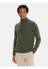 Barbour Sweter Patch Half Zip MKN0585OL51 Zielony Regular Fit. Kolor: zielony. Materiał: wełna