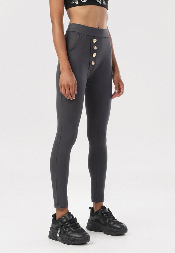 Born2be - Ciemnoszare Legginsy Urileli. Kolor: szary. Materiał: guma, bawełna. Styl: sportowy