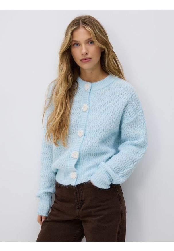Reserved - Kardigan z dodatkiem wełny - jasnoniebieski. Kolor: niebieski. Materiał: wełna