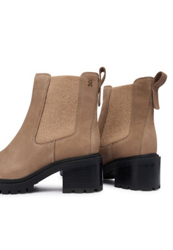 TOMMY HILFIGER - Tommy Hilfiger Botki Th Nubuck Chelsea Cleated Heel FW0FW09158 Beżowy. Kolor: beżowy. Materiał: skóra