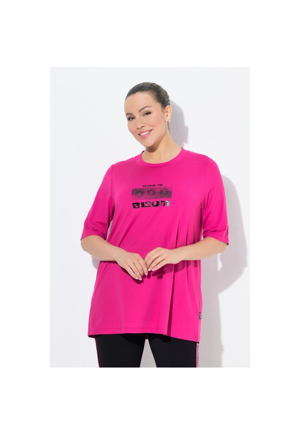 ULLA POPKEN - Damskie Długa bluzka funkcyjna krój trapezowy okrągły dekolt rękaw 1/2. Kolekcja: plus size. Kolor: różowy. Materiał: poliester, materiał, elastan. Długość: długie