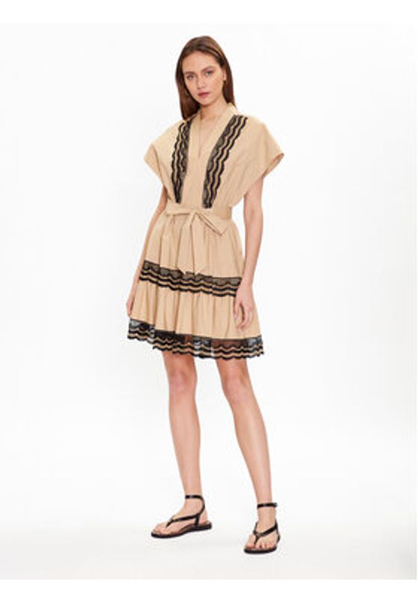 TwinSet - TWINSET Sukienka letnia 231TT2123 Beżowy Regular Fit. Kolor: beżowy. Materiał: bawełna. Sezon: lato