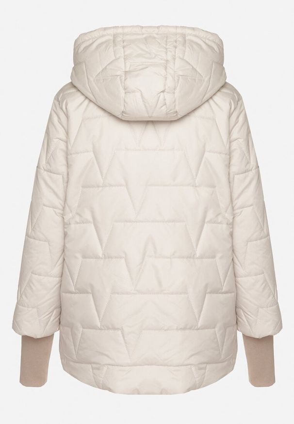 Born2be - Jasnoszara Pikowana Kurtka z Kapturem i Szerokim Ściągaczem przy Rękawach Tuleara. Okazja: na co dzień. Typ kołnierza: kaptur. Kolor: szary. Materiał: jeans. Styl: casual