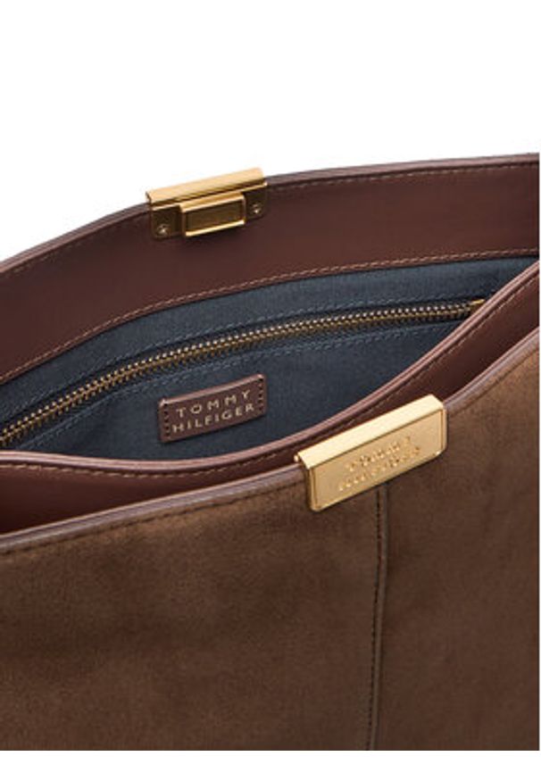 TOMMY HILFIGER - Tommy Hilfiger Torebka Casual Leather Shoulder Bag Sued AW0AW18201 Brązowy. Kolor: brązowy. Materiał: zamszowe, skórzane. Styl: casual