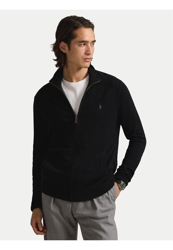 Polo Ralph Lauren Sweter 710876719006 Czarny Regular Fit. Typ kołnierza: polo. Kolor: czarny. Materiał: wełna