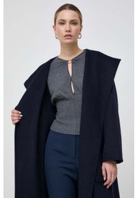 IVY & OAK - Ivy Oak płaszcz wełniany kolor granatowy przejściowy niezapinany. Okazja: na co dzień. Typ kołnierza: kaptur. Kolor: niebieski. Materiał: wełna. Styl: casual #4