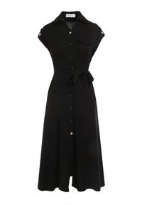 Born2be - Czarna Sukienka Koszulowa Phinitrite. Okazja: na co dzień. Kolor: czarny. Wzór: aplikacja. Typ sukienki: koszulowe. Materiał: materiał. Długość rękawa: krótki rękaw. Sezon: lato. Styl: casual. Długość: midi #4